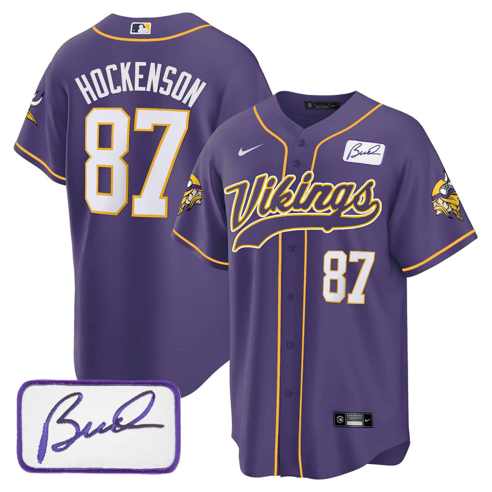 Men Minnesota Vikings #87 Hockenson Purple 2024 Nike Bud Grant Patch Classic Baseball NFL Jersey style 1